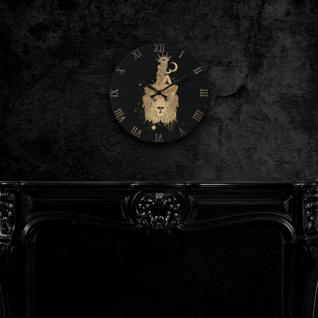 Zodiac Leo | Kosmisches Gold und schwarze Astrolog Runde Wanduhr (Von Creator hochgeladen)