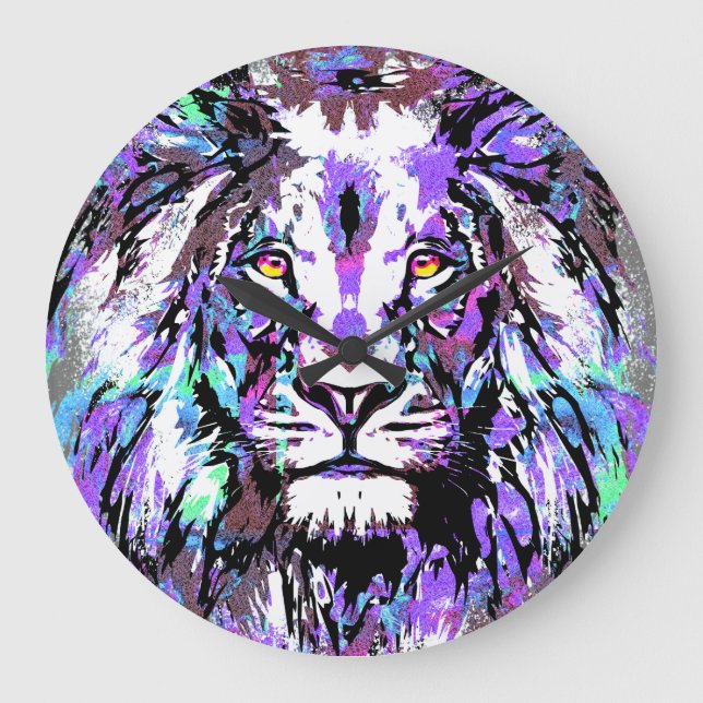 Zodiac Leo - Lion Portrait Zeichnend - Löwenuhr Große Wanduhr (Vorderseite)