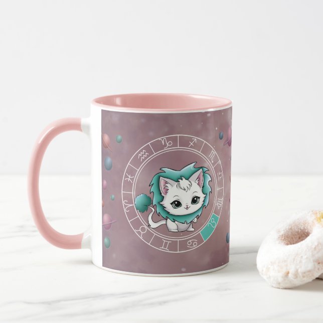 Zodiac Leo Niedlich Cat Wheel Planet Astrologie Tasse (Mit Donut)