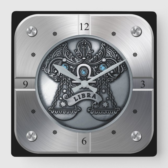 Zodiac ~ Libra ~ Celestial ~ Western Astrologie ~ Quadratische Wanduhr (Vorderseite)