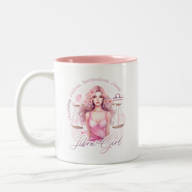 Zodiac Libra Girl Feminine Astrology Art Zweifarbige Tasse (Links)
