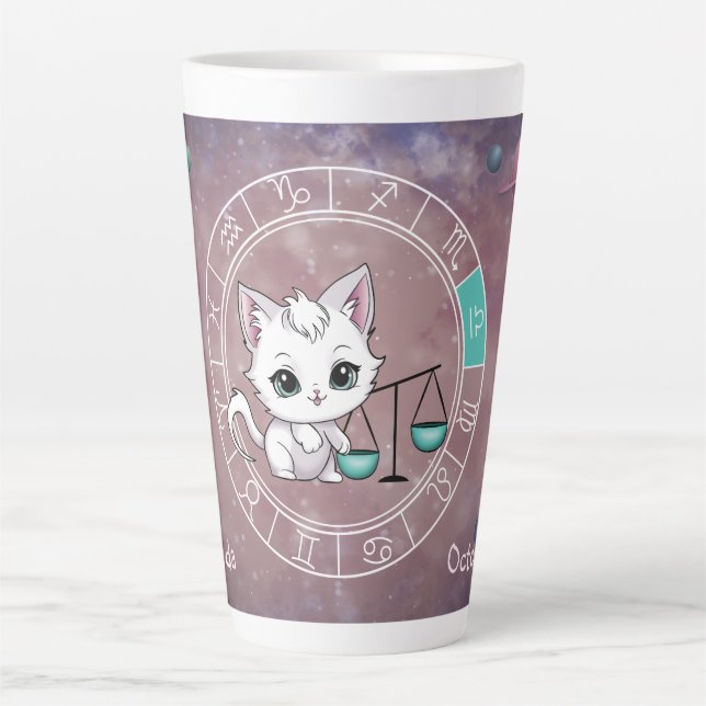Zodiac Libra Niedlich Cat Wheel Planet Astrologie Milchtasse (Vorderseite)