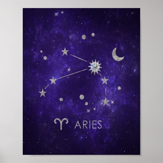 Zodiac Lila Aries | Kosmisches Astrologie Horoskop Poster (Vorne)