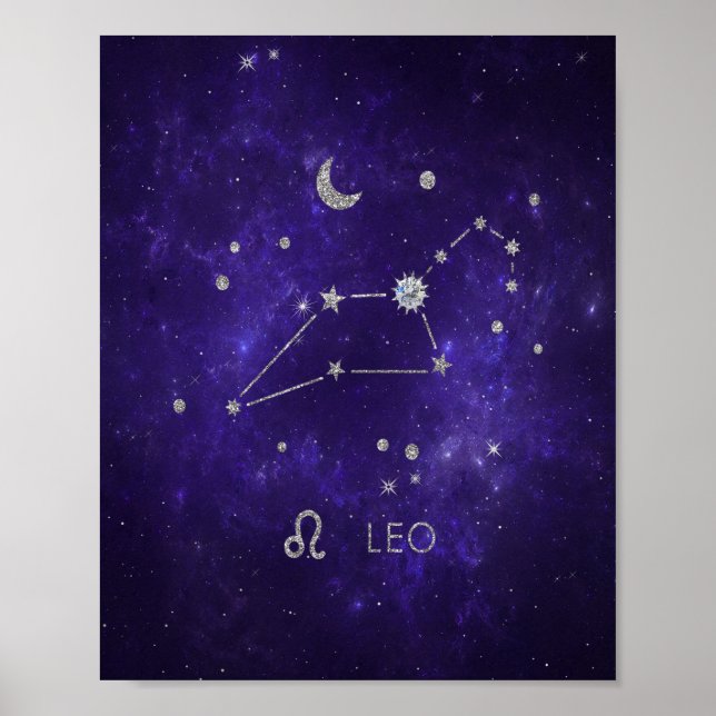 Zodiac Lila Leo | Kosmisches Astrologie Horoskop Poster (Vorne)