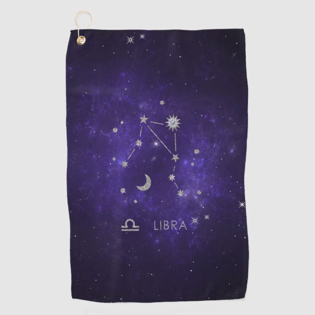Zodiac Lila Libra | Kosmisches Astrologie Horoskop Golfhandtuch (Vorderseite)