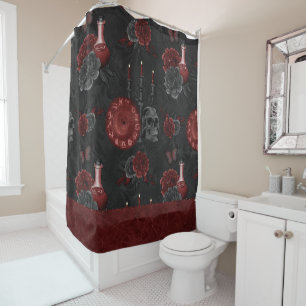 Zodiac Magic Crimson Henna Red Gothic Skull Rose Duschvorhang