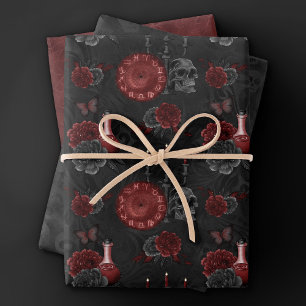 Zodiac Magic Crimson Henna Red Gothic Skull Rose Geschenkpapier Set
