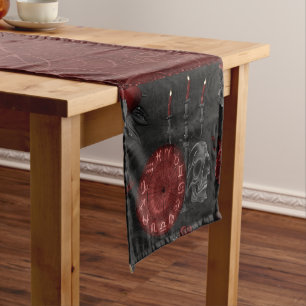 Zodiac Magic Crimson Henna Red Gothic Skull Rose Kurzer Tischläufer