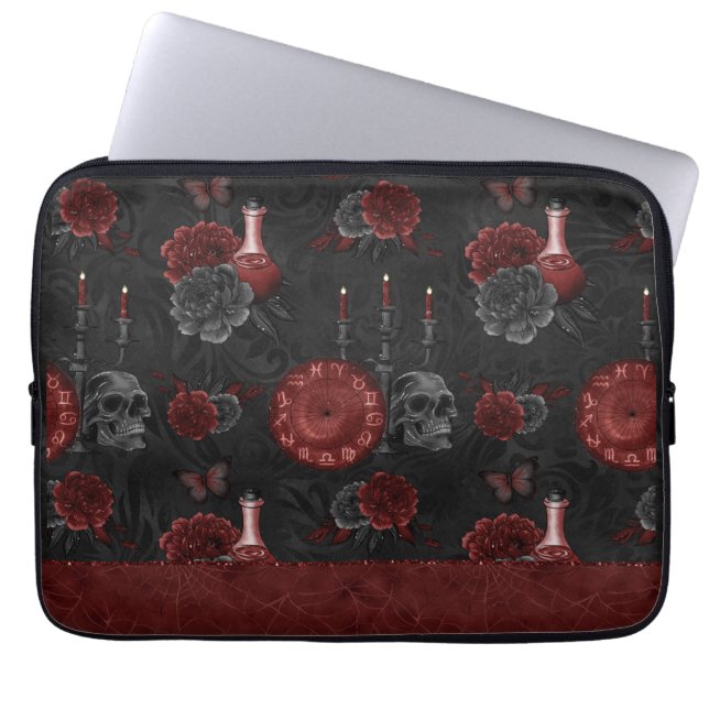 Zodiac Magic Crimson | Henna Red Gothic Skull Rose Laptopschutzhülle (Vorderseite)