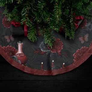 Zodiac Magic Crimson Henna Red Gothic Skull Rose Polyester Weihnachtsbaumdecke