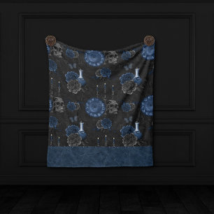 Zodiac Magic   Dark Navy Blue Gothull Rose Fleecedecke