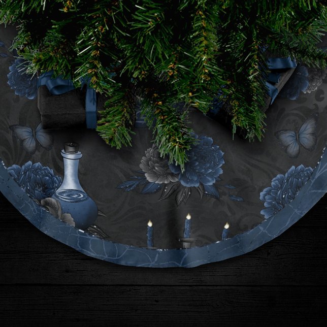 Zodiac Magic | Dark Navy Blue Gothull Rose Polyester Weihnachtsbaumdecke (Von Creator hochgeladen)