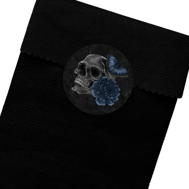Zodiac Magic | Dark Navy Blue Gothull Rose Runder Aufkleber (Von Creator hochgeladen)