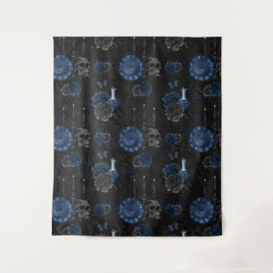 Zodiac Magic   Dark Navy Blue Gothull Rose Wandteppich