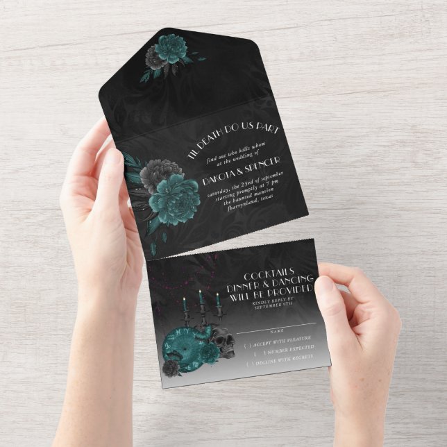 Zodiac Magic | Dunkelgrüne, Aquamarine Rose des Sc All In One Einladung (Abreißen)