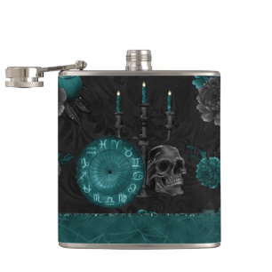 Zodiac Magic Dunkelgrüne, Aquamarine Rose des Sc Flachmann