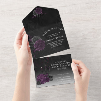 Zodiac Magic | Dunkle Lila Gothic-Schädel-Rose All In One Einladung