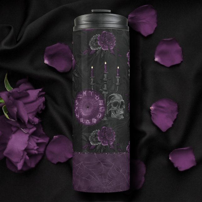 Zodiac Magic | Dunkle Lila Pflaumengotik Rose Thermosbecher (Von Creator hochgeladen)