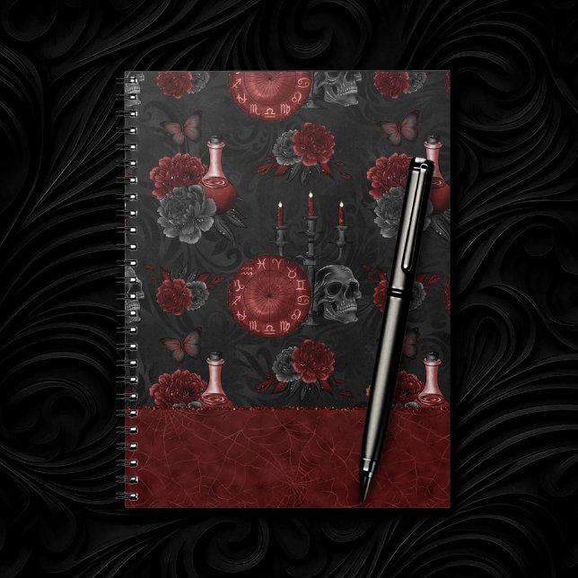 Zodiac Magic | Henna Red Gothic Skull Rose Tränke Notizblock (Von Creator hochgeladen)