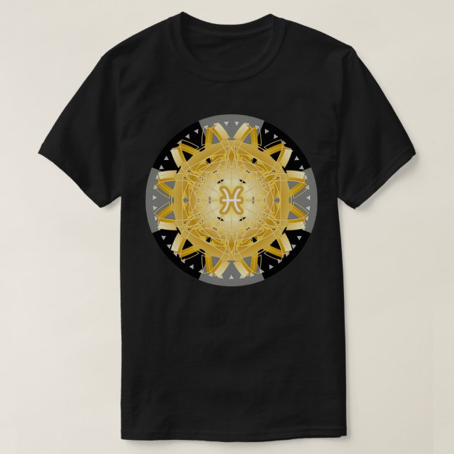 Zodiac Mandala PISCES Black T-Shirt (Design vorne)
