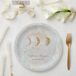 Zodiac Mond Typografie Himmelsbraut Hochzeit  Pappteller