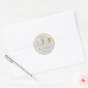 Zodiac Moon Celestial Monogram Date Wedding Runder Aufkleber
