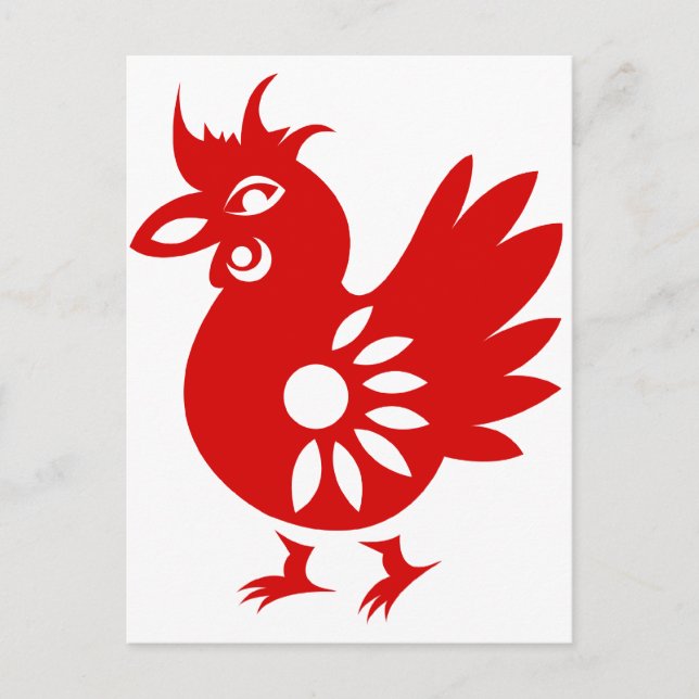 ZODIAC PAPERCUT ROOSTER ILLUSTRATION POSTKARTE (Vorderseite)