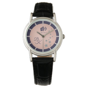 Zodiac Sagittarius Elegant Rosé Dark Blue Monogram Armbanduhr