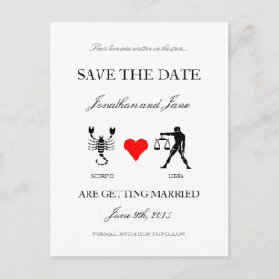 Zodiac Save the Date (Scorpio/Libra) weiß Ankündigungspostkarte