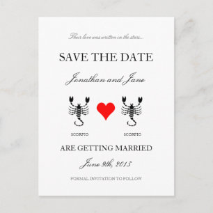 Zodiac Save the Date (Scorpio/Scorpio) weiß Ankündigungspostkarte