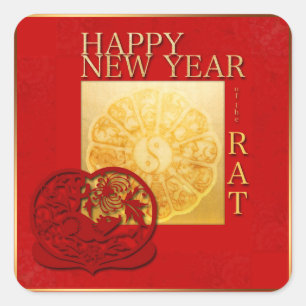 Zodiac Schilder Yin Yang Chinese Rat Year 2020 Squ Quadratischer Aufkleber
