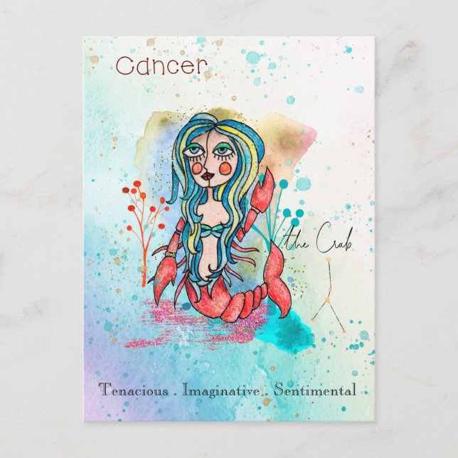 Zodiac-Schildkankkrebs Whimsical Girl Symbolische  Postkarte (Vorderseite)