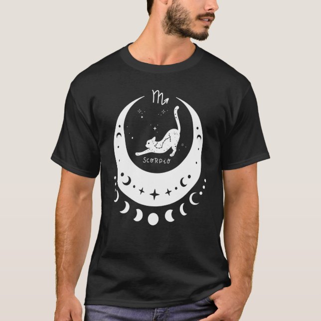 Zodiac Scorpio Horoskop Astrologie Signatur Katze  T-Shirt (Vorderseite)