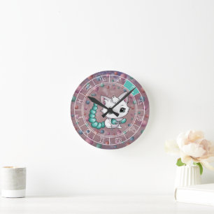 Zodiac Scorpio Niedlich Cat Wheel Planet Astrologi Runde Wanduhr