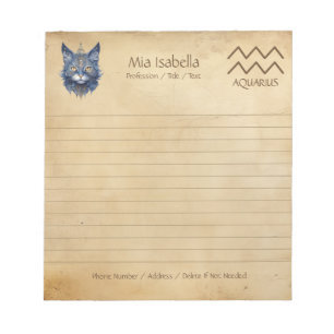 Zodiac Sign Aquarius & Celestial Cat Notepad Notizblock