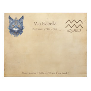 Zodiac Sign Aquarius + Celestial Cat Notepad Notizblock