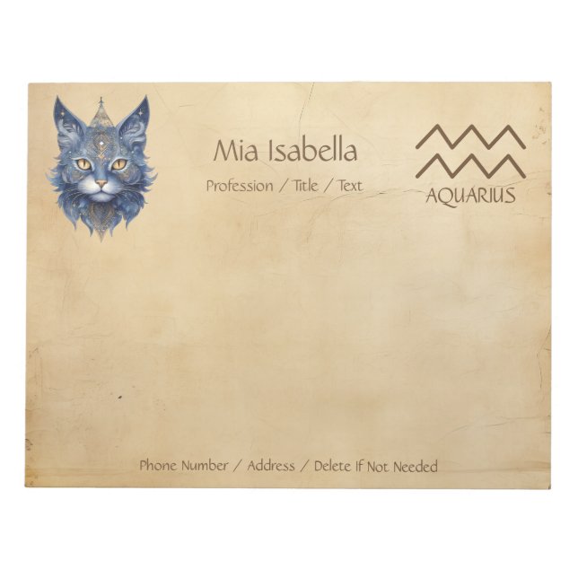 Zodiac Sign Aquarius + Celestial Cat Notepad Notizblock (Vorderseite)