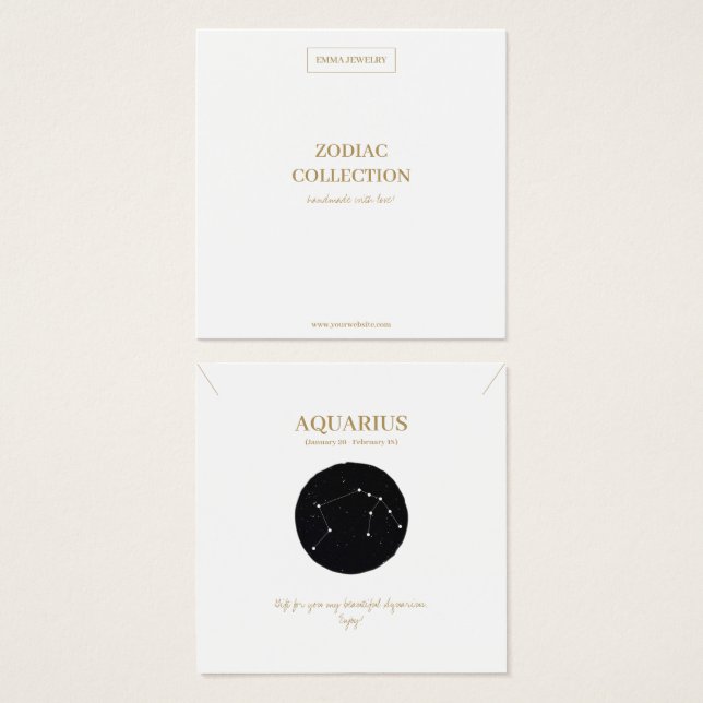 Zodiac Sign Aquarius Juwelier Display Card (Vorne & Hinten)