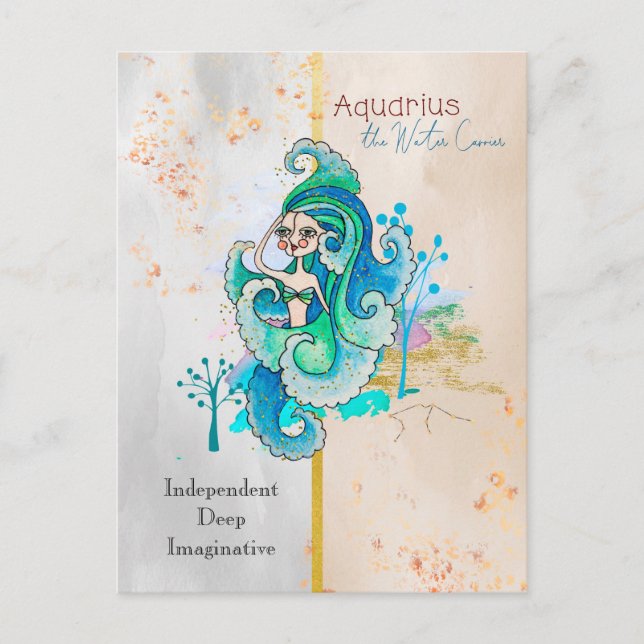 Zodiac Sign Aquarius Water Carrier Whimsical Girl Postkarte (Vorderseite)