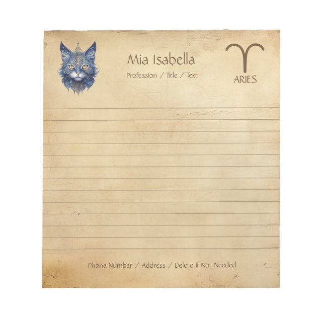 Zodiac Sign Aries & Celestial Cat Notepad Notizblock (Vorderseite)