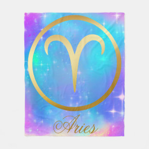 Zodiac Sign Aries Gold auf farbenprächtigem Hinter Fleecedecke