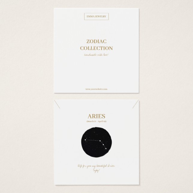 Zodiac Sign Aries Juwelier Display Card (Vorne & Hinten)