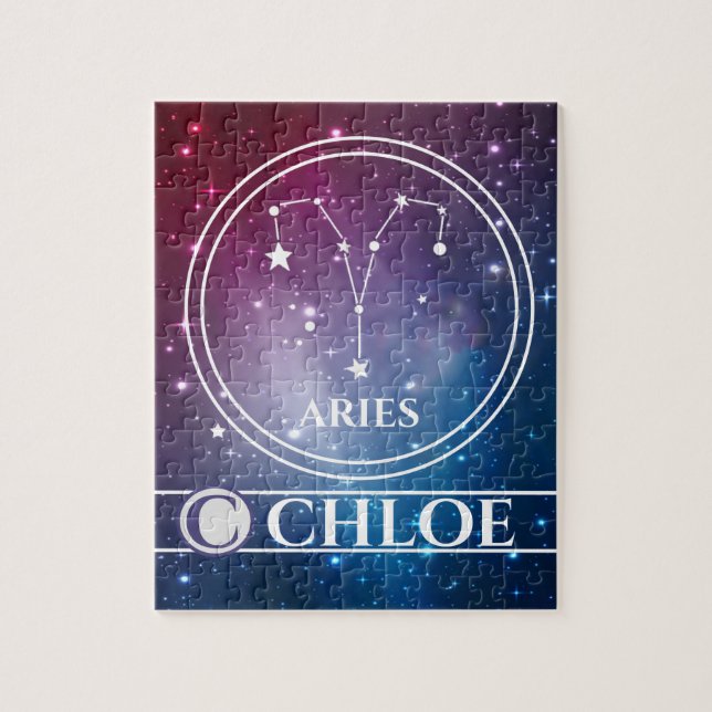 Zodiac Sign ARIES Lila Night Sky Stars Name Puzzle (Vertikal)