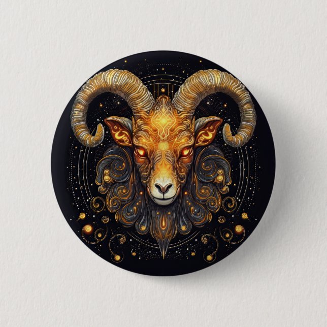 Zodiac Sign Aries Ram Steampunk Button (Vorderseite)