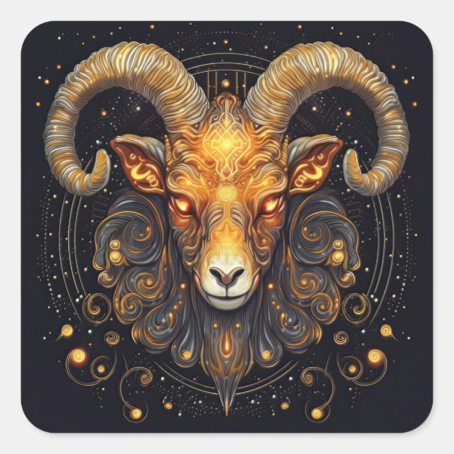 Zodiac Sign Aries Ram Steampunk Quadratischer Aufkleber (Vorderseite)