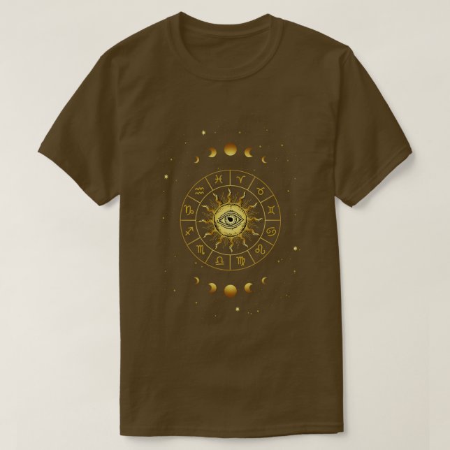 Zodiac Sign Astrologie Kosmische Heilige Geometrie T-Shirt (Design vorne)