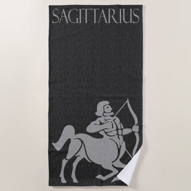 Zodiac Sign Black und Gray Sagittarius Horse Man Strandtuch (Vorderseite)
