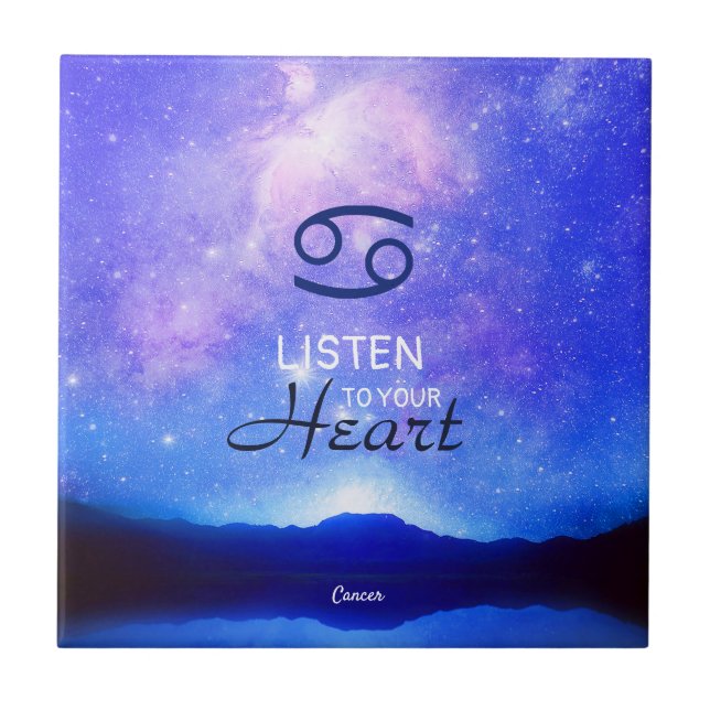 Zodiac Sign Cancer Dreamy Star Sky Quote Fliese (Vorderseite)