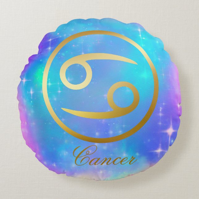 Zodiac Sign Cancer Gold im farbenfrohen Hintergrun Rundes Kissen (Vorderseite)