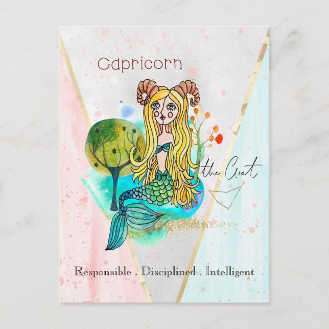 Zodiac Sign Capricorn Whimsical Girl Symbolic Goat Postkarte (Vorderseite)